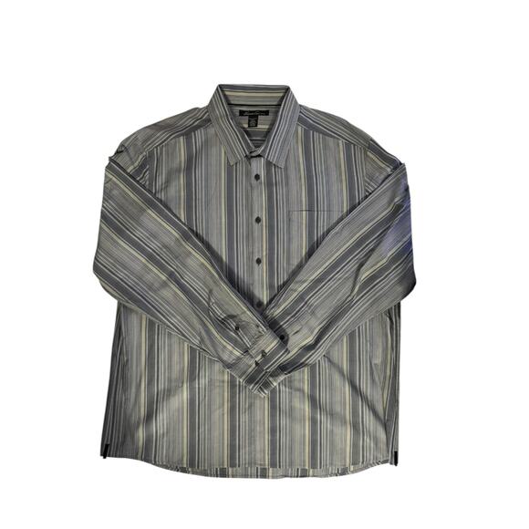 Kenneth Cole New York Collared Dress Shirt Blue Gray Stripes XXL - Picture 1 of 5